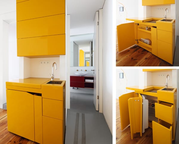 modern space-saving kitchen in yellow for small apartments_idea for kitchen in niche