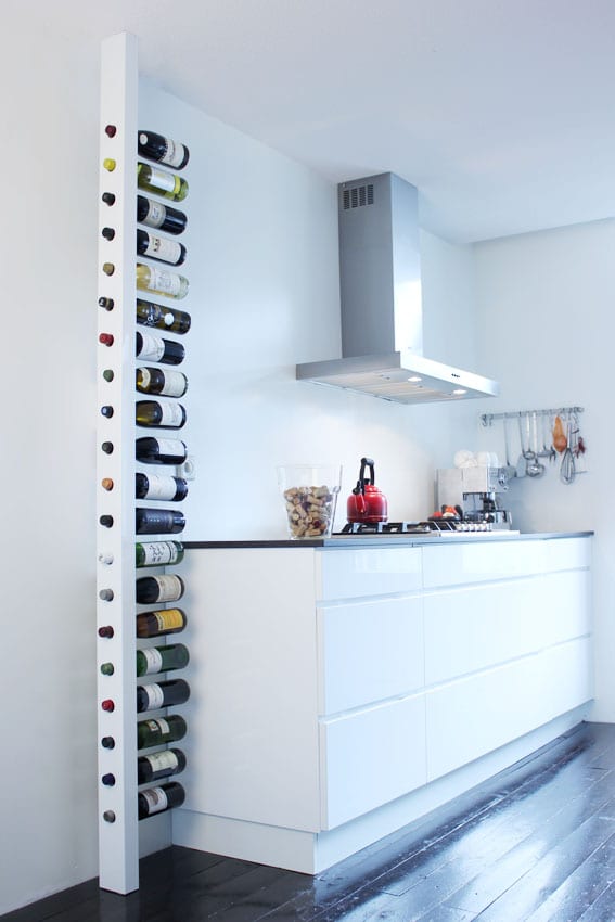 cool idea to save space with vertical wine rack