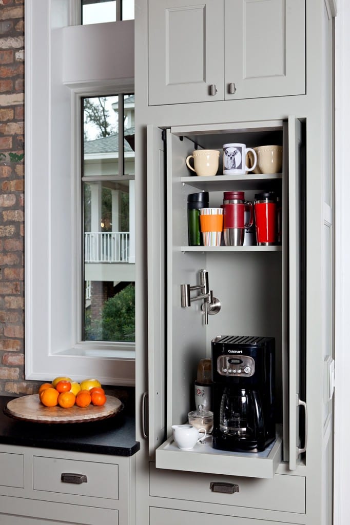 Creatively arrange and furnish small kitchens with a sliding coffee machine cabinet