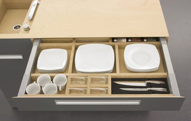 use drawers to save space in the kitchen_creative space-saving ideas for small kitchens