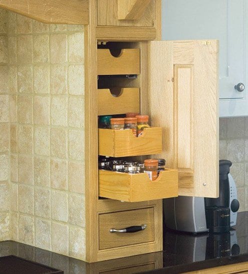 built-in drawers to save space in small kitchens