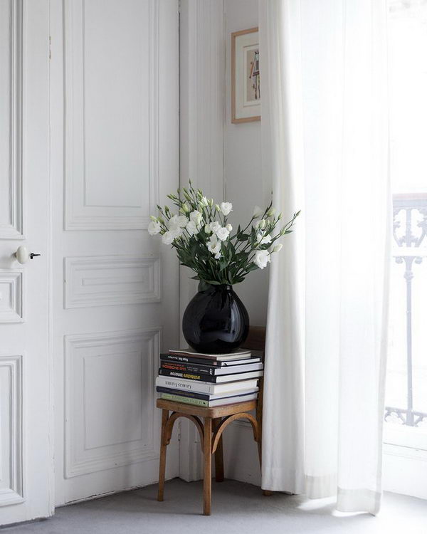 Small Chair With Books And Flowers. 