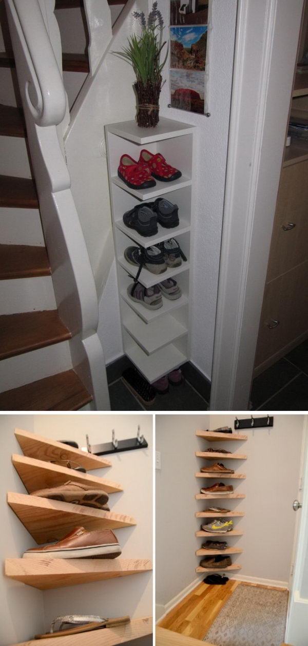 DIY Corner Shoe Storage Shelves. 