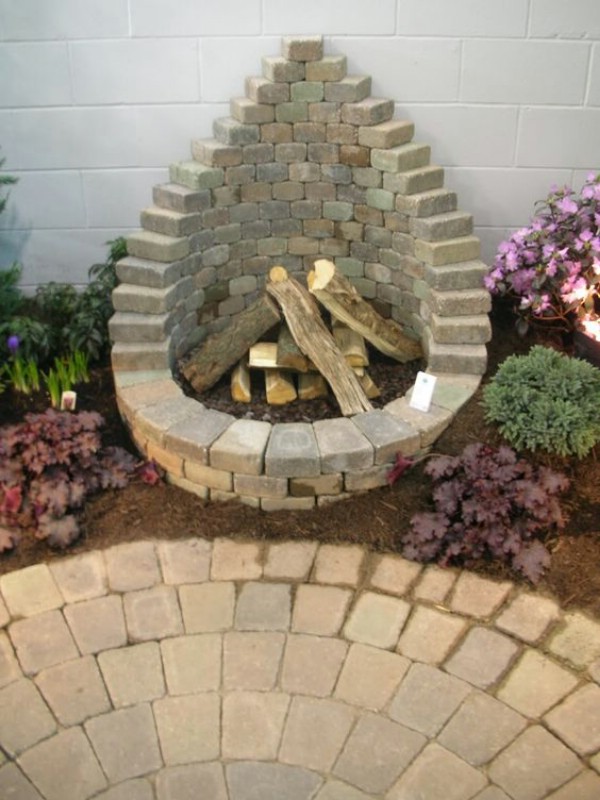 Lovely Stacked Paver Outdoor Fireplace