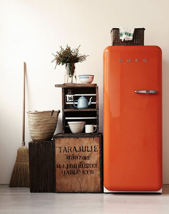 retro kitchen with retro fridge in orange_great ideas for modern kitchen design in retro style