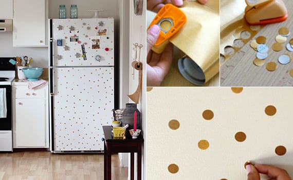 cool ideas for kitchen equipment with diy retro fridge_ old white fridge with golden dots redesign