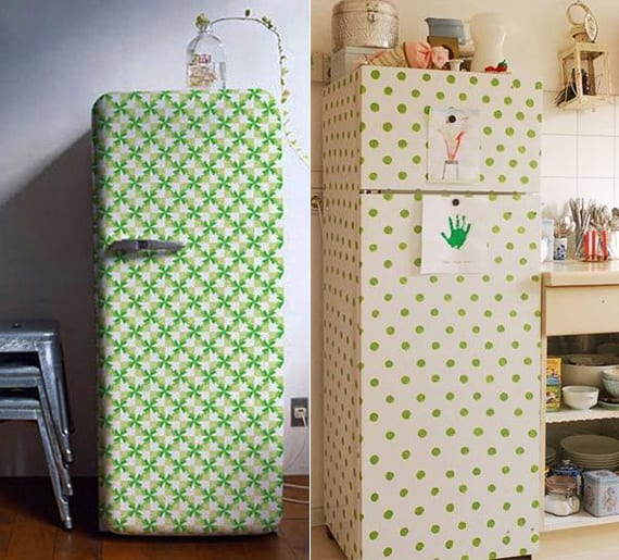 cool tinkering ideas for DIY retro refrigerator_ redesign the white refrigerator with green dots or adhesive film with green pattern