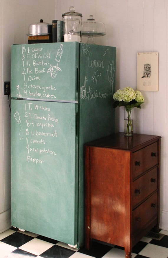 Paint old refrigerator with chalk paint_great idea for kitchen renovation and diy retro refrigerator