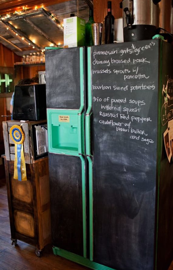 ideas for renovating the kitchen and turning an old refrigerator into a chalkboard