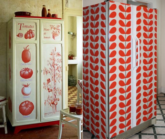 Equip the kitchen with retro refrigerator ideas for color design of the kitchen in white and red